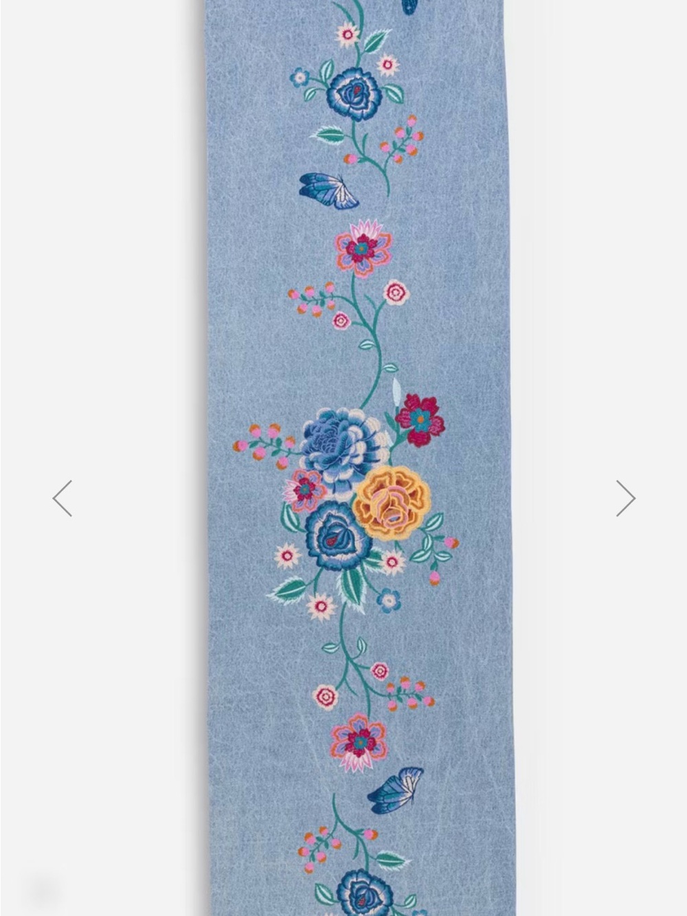JOHNNY WAS Taymia Embroidered Table Runner | Denim Blue Floral Butterflies - Picture 5 of 6